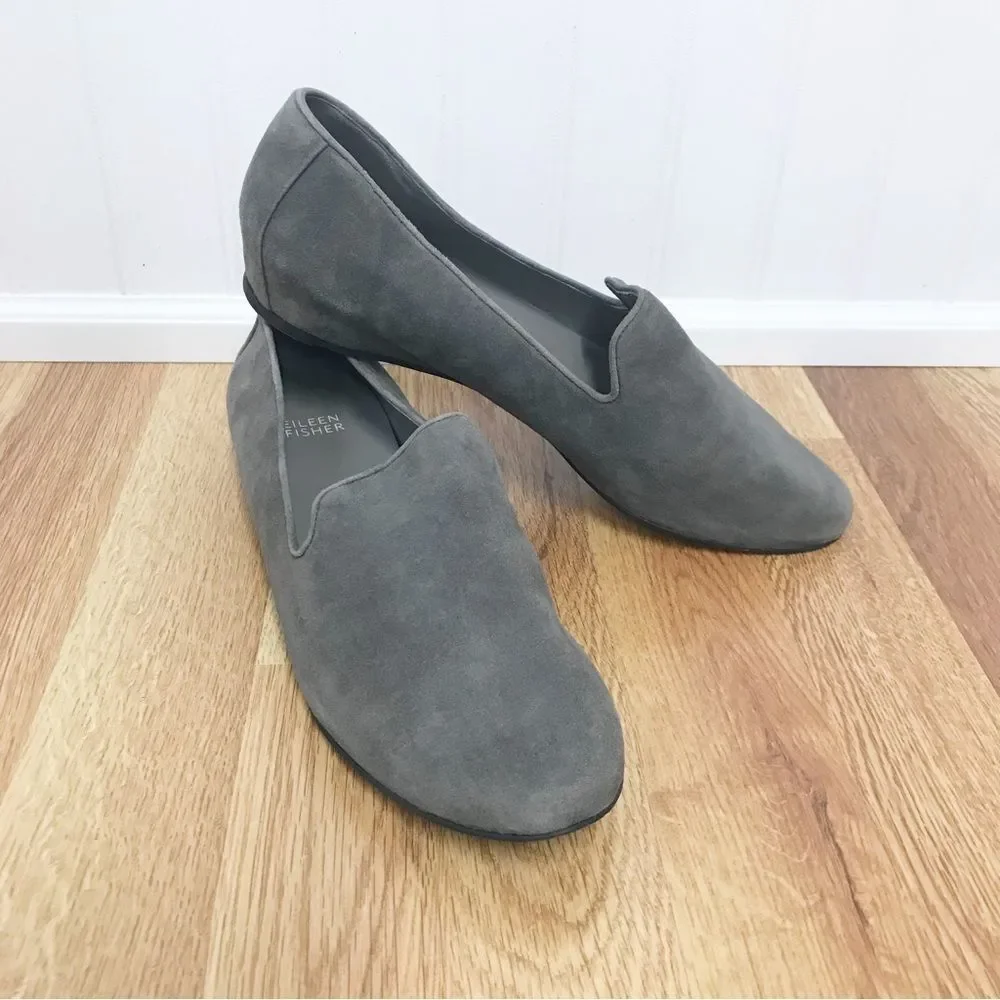 EILEEN FISHER Gray Suede Slip On Flats Shoes Loafers‎ Slippers Leather Size 9
